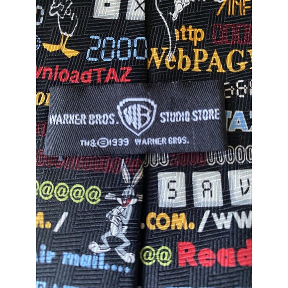 Vintage 1999 90s Warner Bros silk Looney Tunes Internet tie Bugs Bunny Taz Daffy - Picture 6 of 10